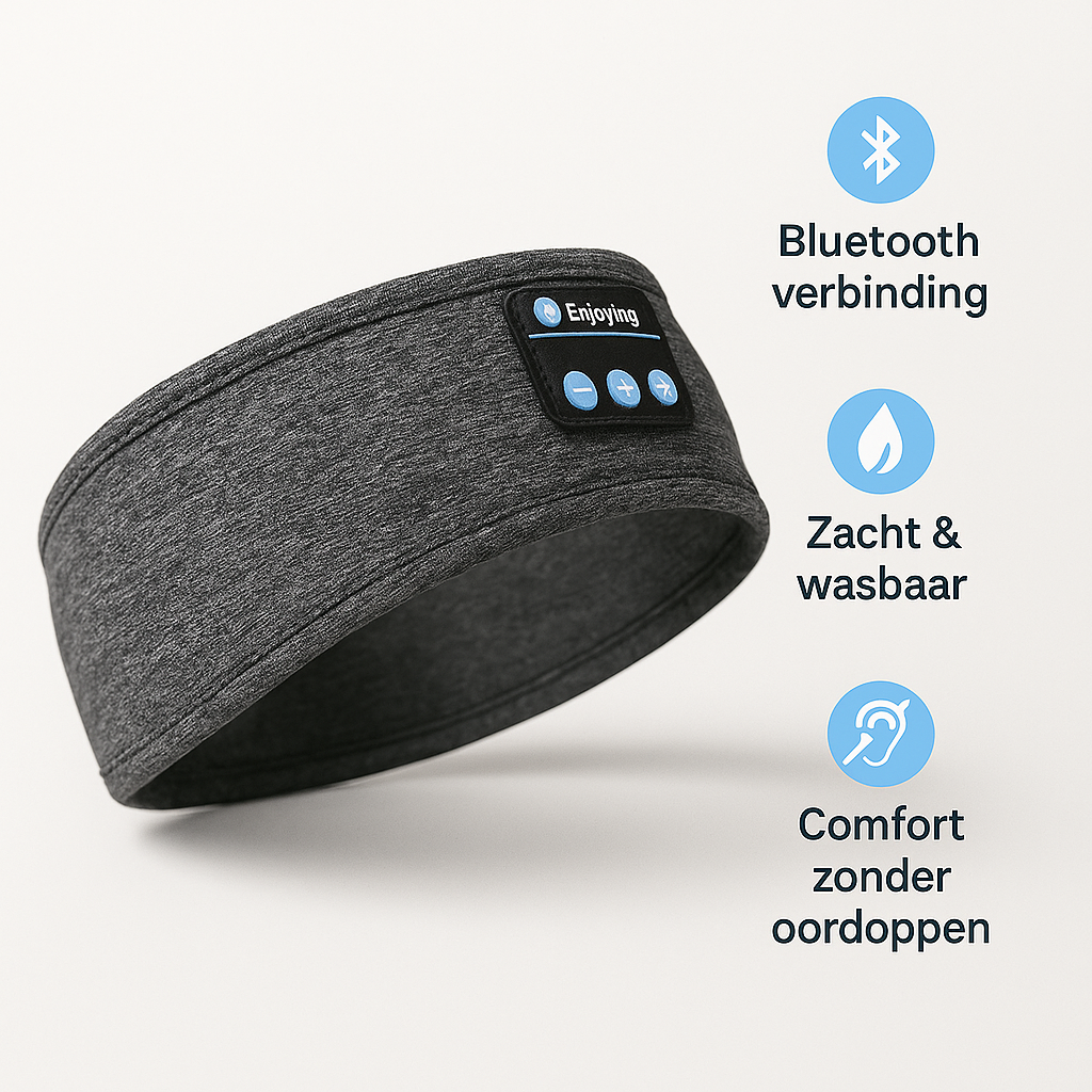 Grijze Bluetooth slaap-hoofdband, zacht, wasbaar en zonder oordoppen