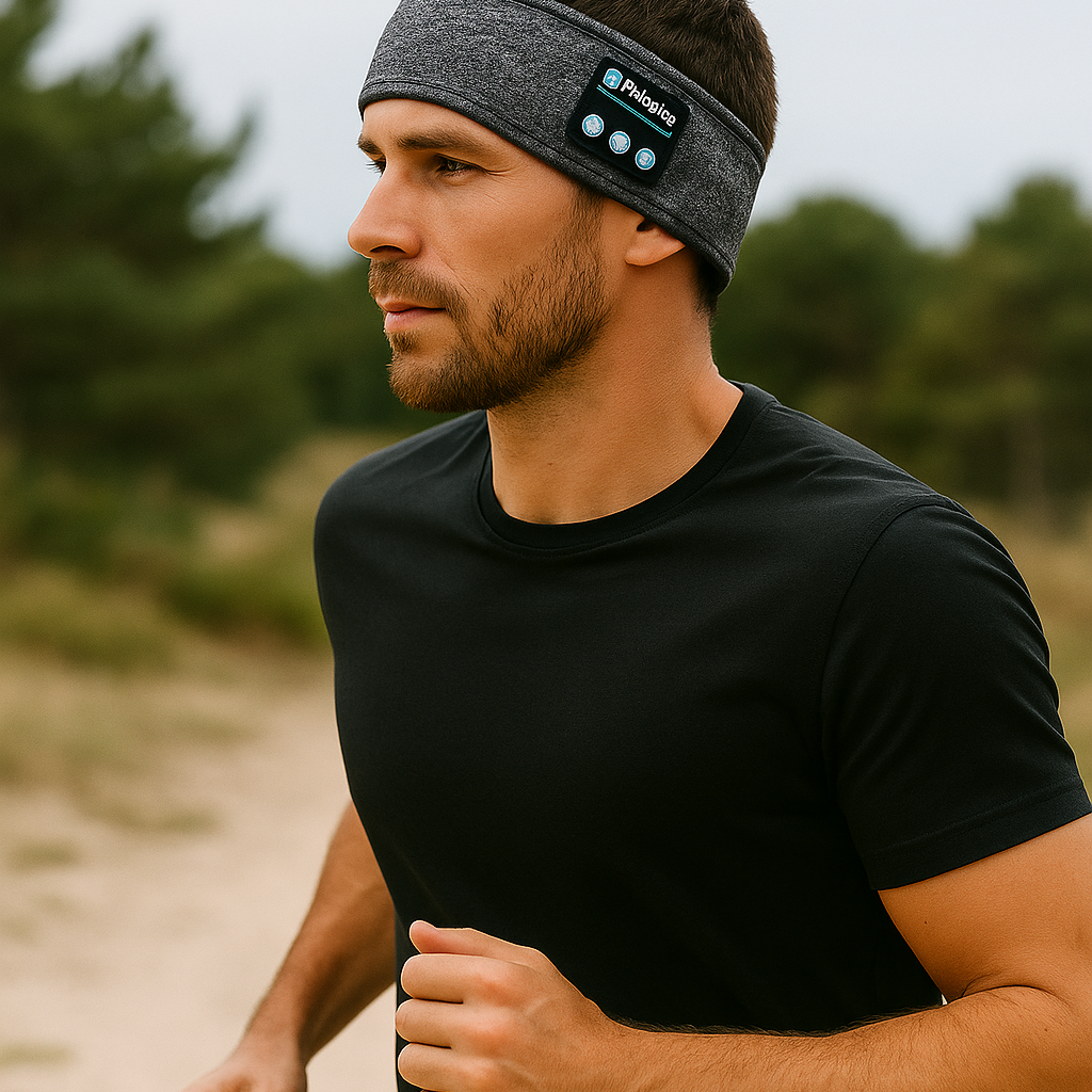 Man draagt Bluetooth slaap-hoofdband tijdens hardlopen.