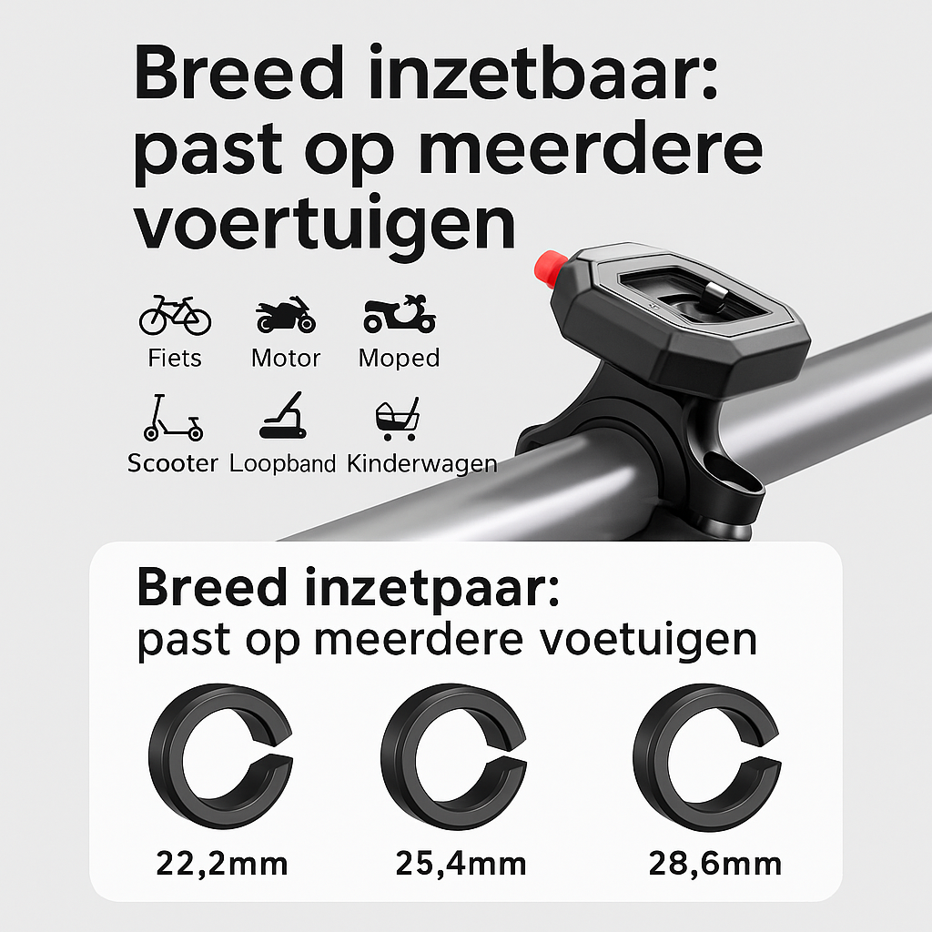 Telefoonhouder geschikt voor fiets, motor, scooter en kinderwagen – RideLock TouchPro met verstelbare klem