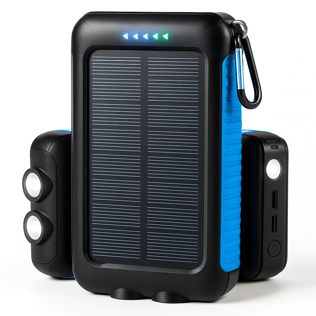 Solar powerbank 38800mAh waterdicht in blauwe uitvoering