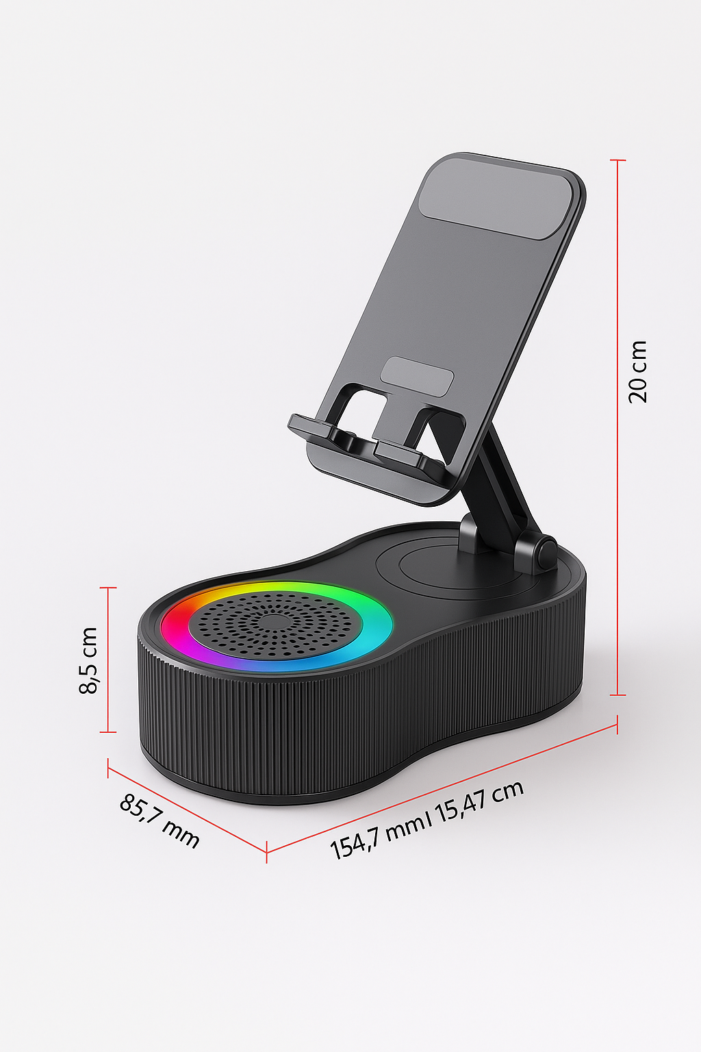 Afmetingen van de 4-in-1 Bluetooth speaker en telefoonhouder
