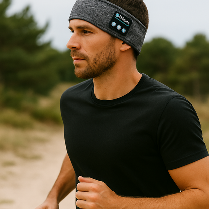 Man draagt Bluetooth slaap-hoofdband tijdens hardlopen.