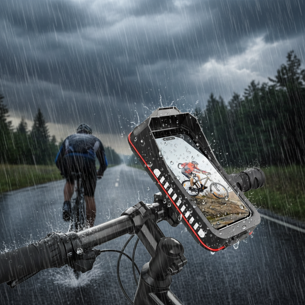 Ridelock in zware regen op fiets