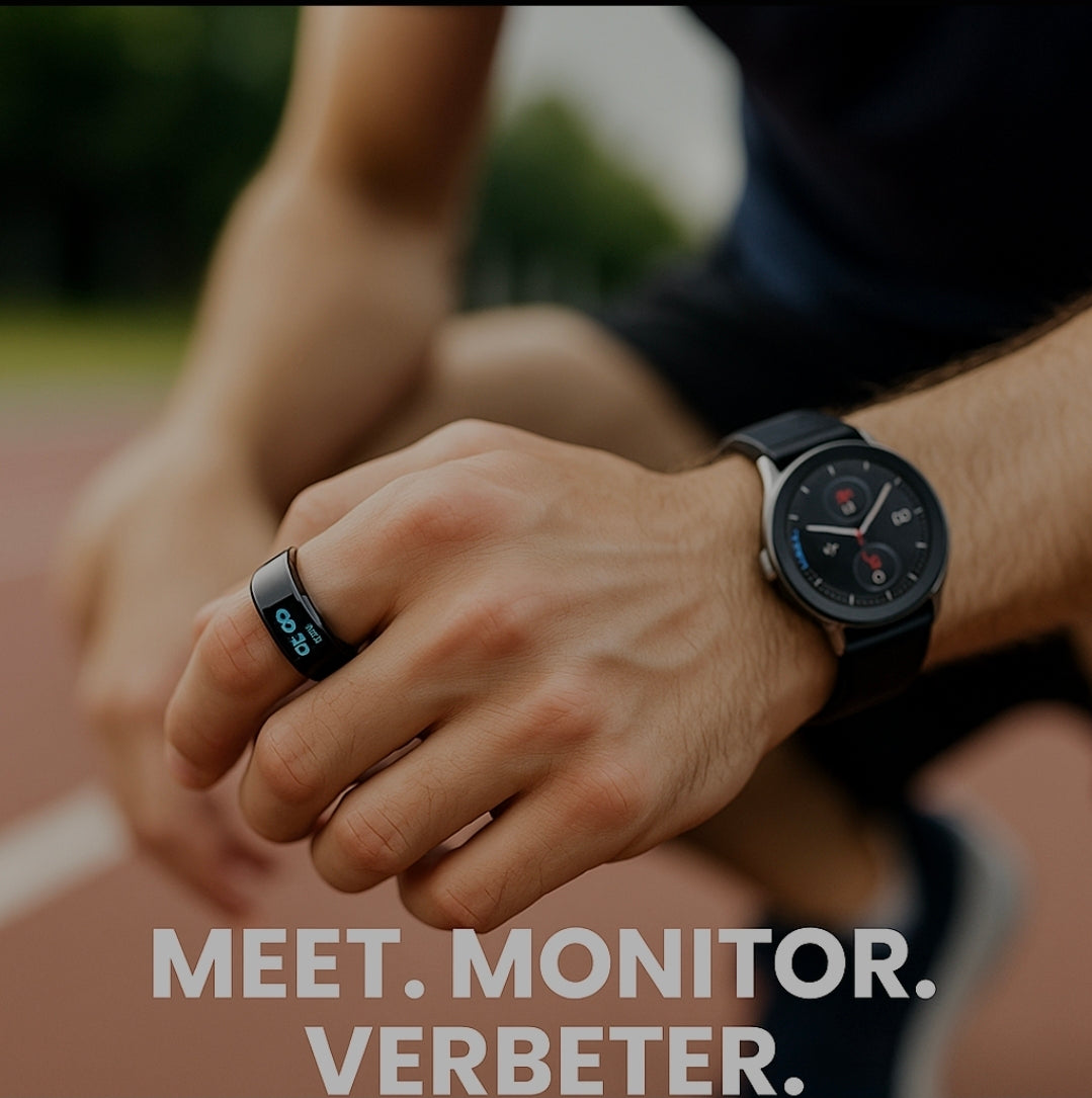 Man draagt Smart Ring voor fitness-tracking en gezondheidsmonitoring.