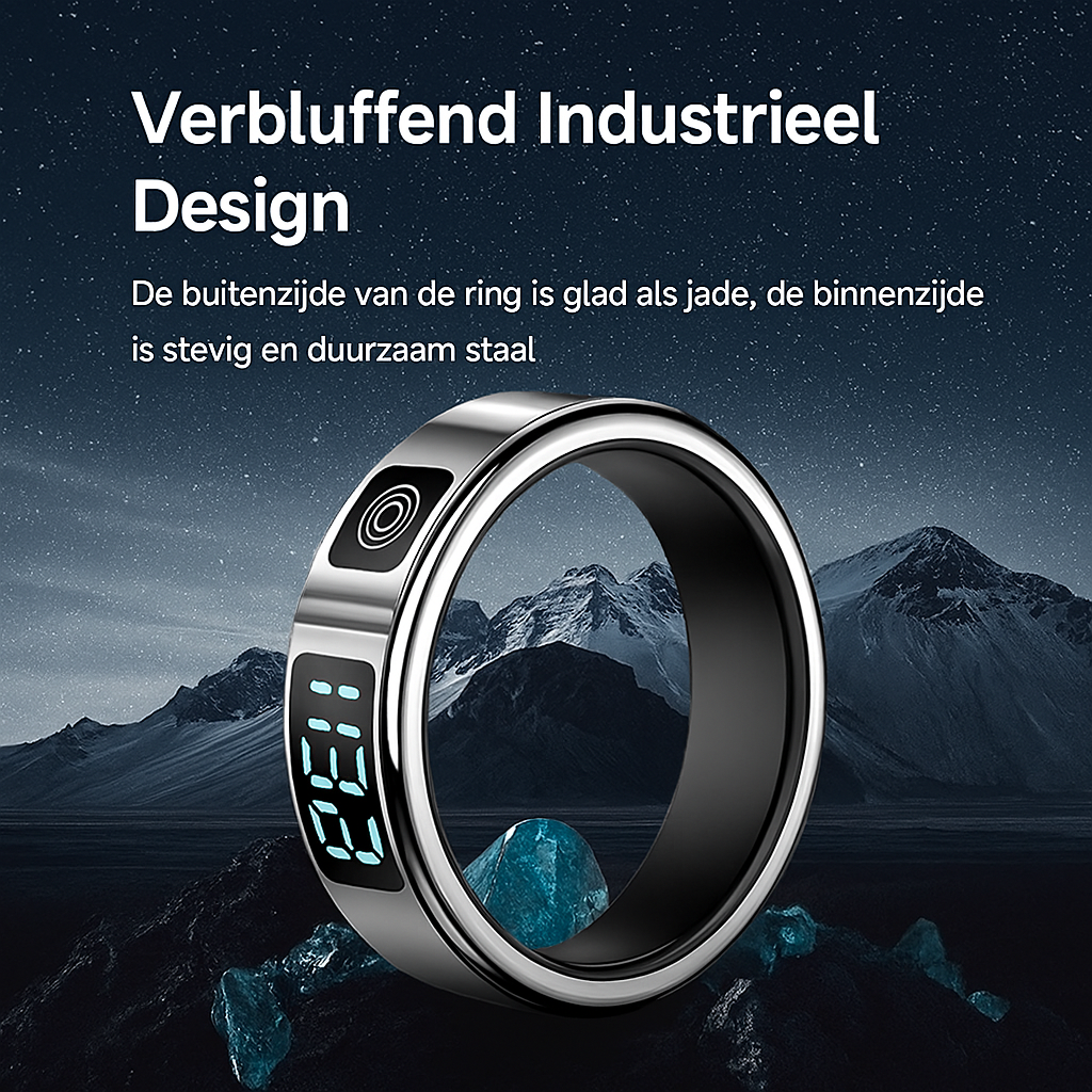 Zilveren Smart Ring met duurzaam industrieel design.