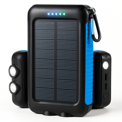 Solar powerbank 38800mAh waterdicht in blauwe uitvoering