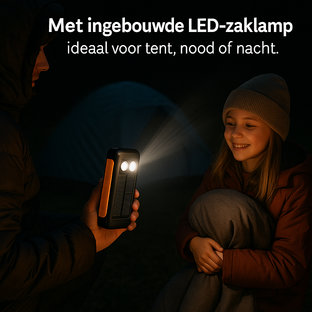Solar powerbank 38800mAh met ingebouwde LED-zaklamp ideaal voor kamperen