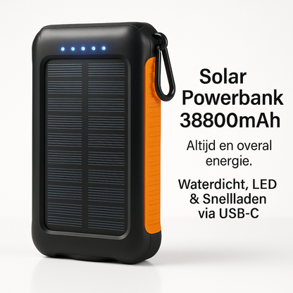 Solar powerbank 38800mAh waterdicht met LED en snelladen via USB-C