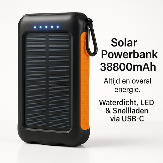 Solar powerbank 38800mAh waterdicht met LED en snelladen via USB-C